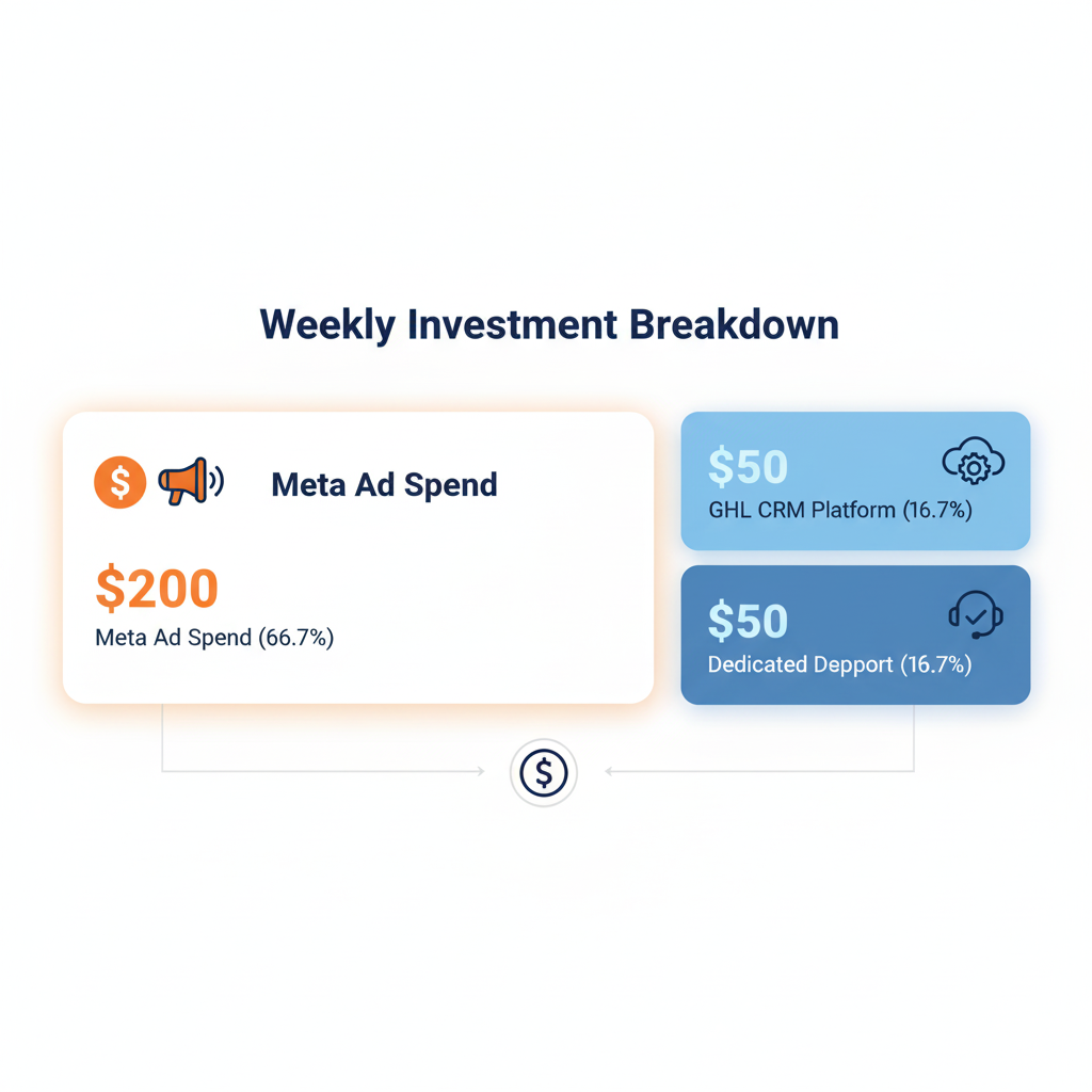 Simple chart showing $200 Ads, $50 CRM, $50 Support