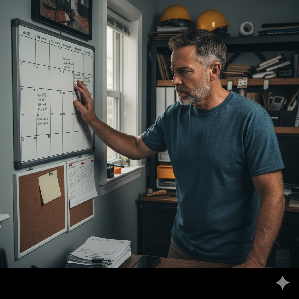 Stressed roofer vs. slow Word-of-Mouth leads graphic