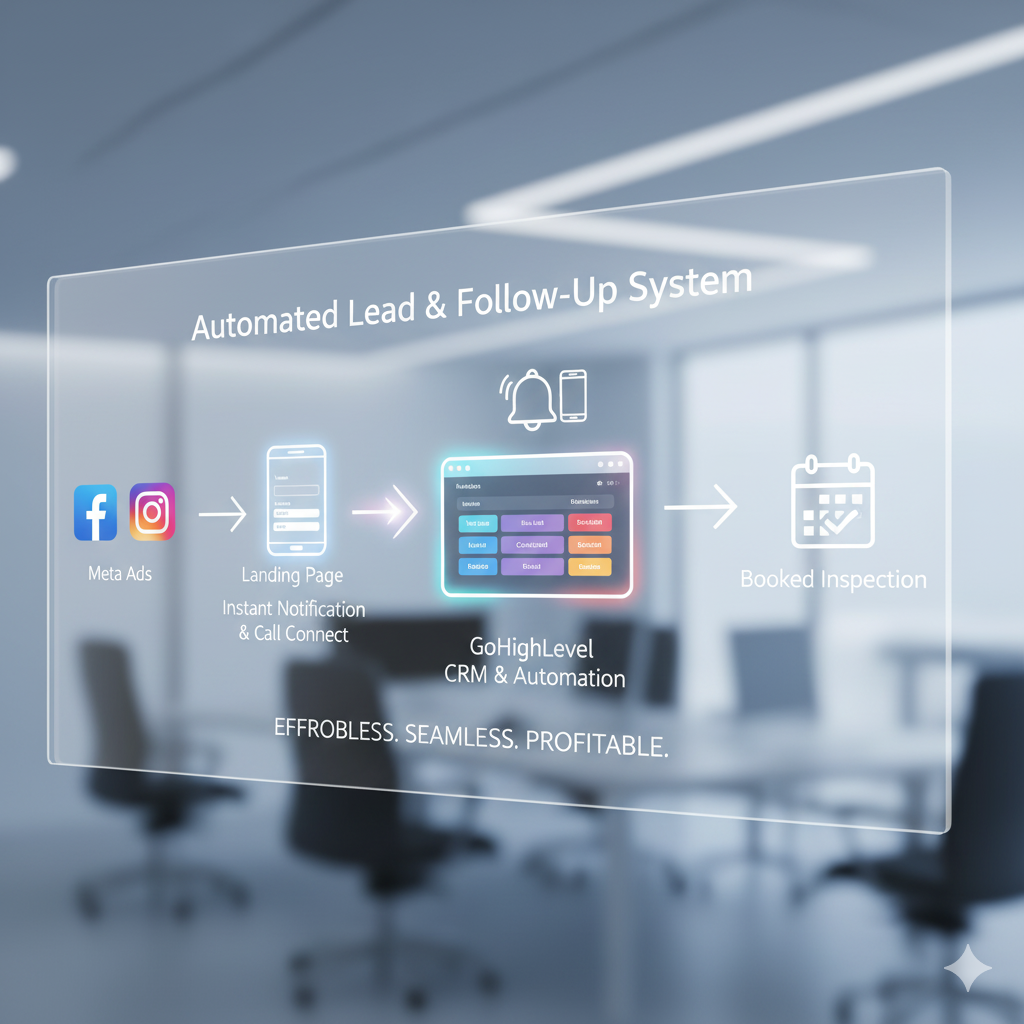Simple diagram: Ad -> Landing Page -> Instant Notification -> CRM -> Booked Inspection